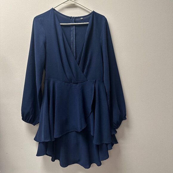 Blue Mini Dress Ruffle Bottom - Picture 1 of 4